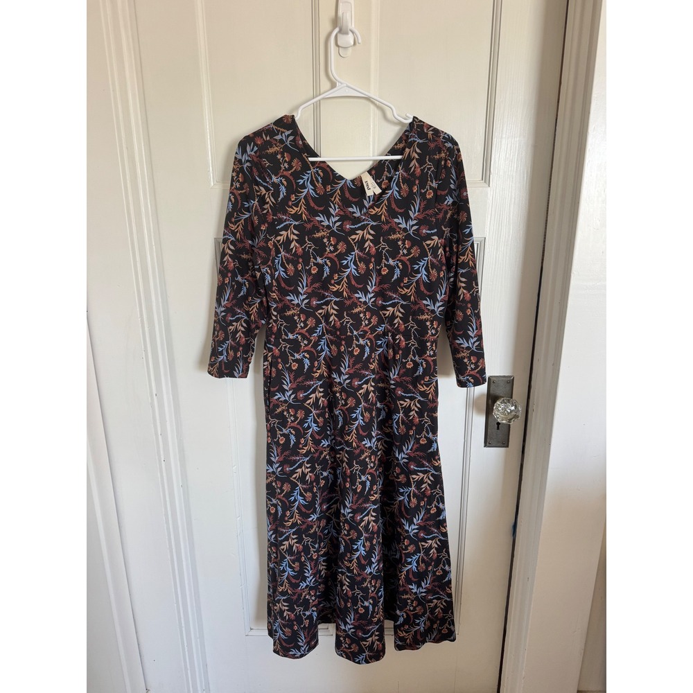 Pact organic cotton autumnal floral print knee length dress size large